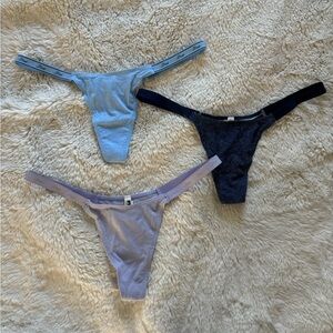 NWT Victoria’s Secret Blue and Purple Shimmer Glitter Thong Panty Bundle